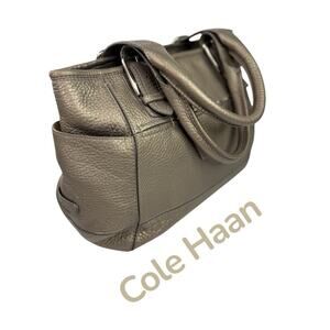 Cole Haan Pewter pebbled Leather tote handbag purse